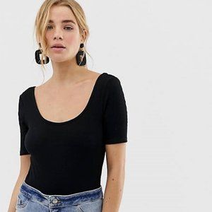 Asos Curve Black Scoop Neck Bodysuit NWOT